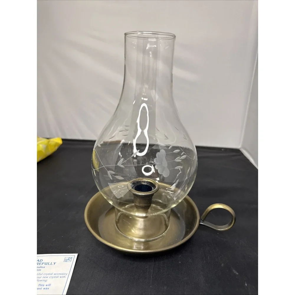 VINTAGE Princess House Heritage Brass Candle Stick Hurricane Chamber Lamp w/ Box